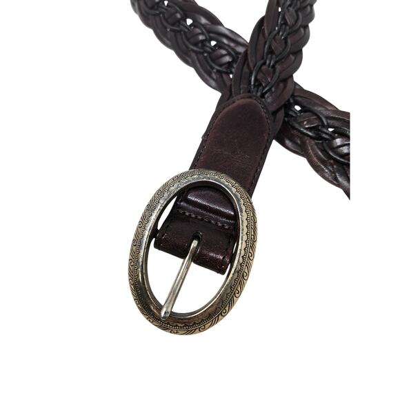Brighton M Black Leather Braided Belt Silver Oval Buckle Western Classic